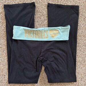 Vintage Victoria's Secret Black Leggings with Mint Waistband and Gold Logo